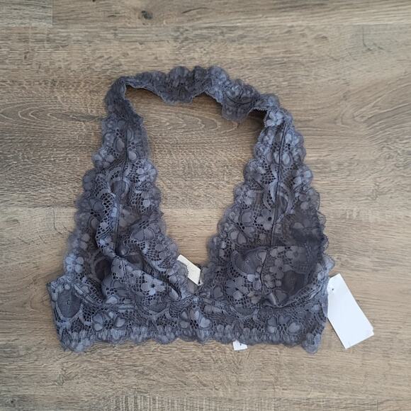 Free People Intimately Free Gray Unpadded Lace Halter Style Bralette XS NEW - Picture 1 of 6